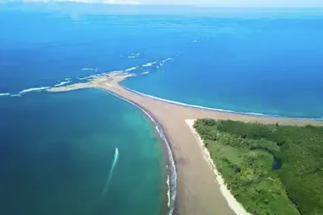 Aerial view of the Whale's Tail sandbar formation at Marino Ballena National Park, Uvita, Costa Rica